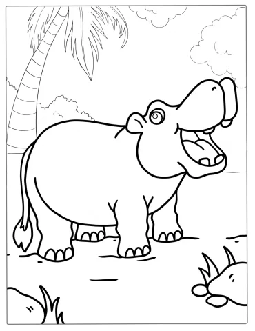 Easy Outline Of a Hippopotamus To Color