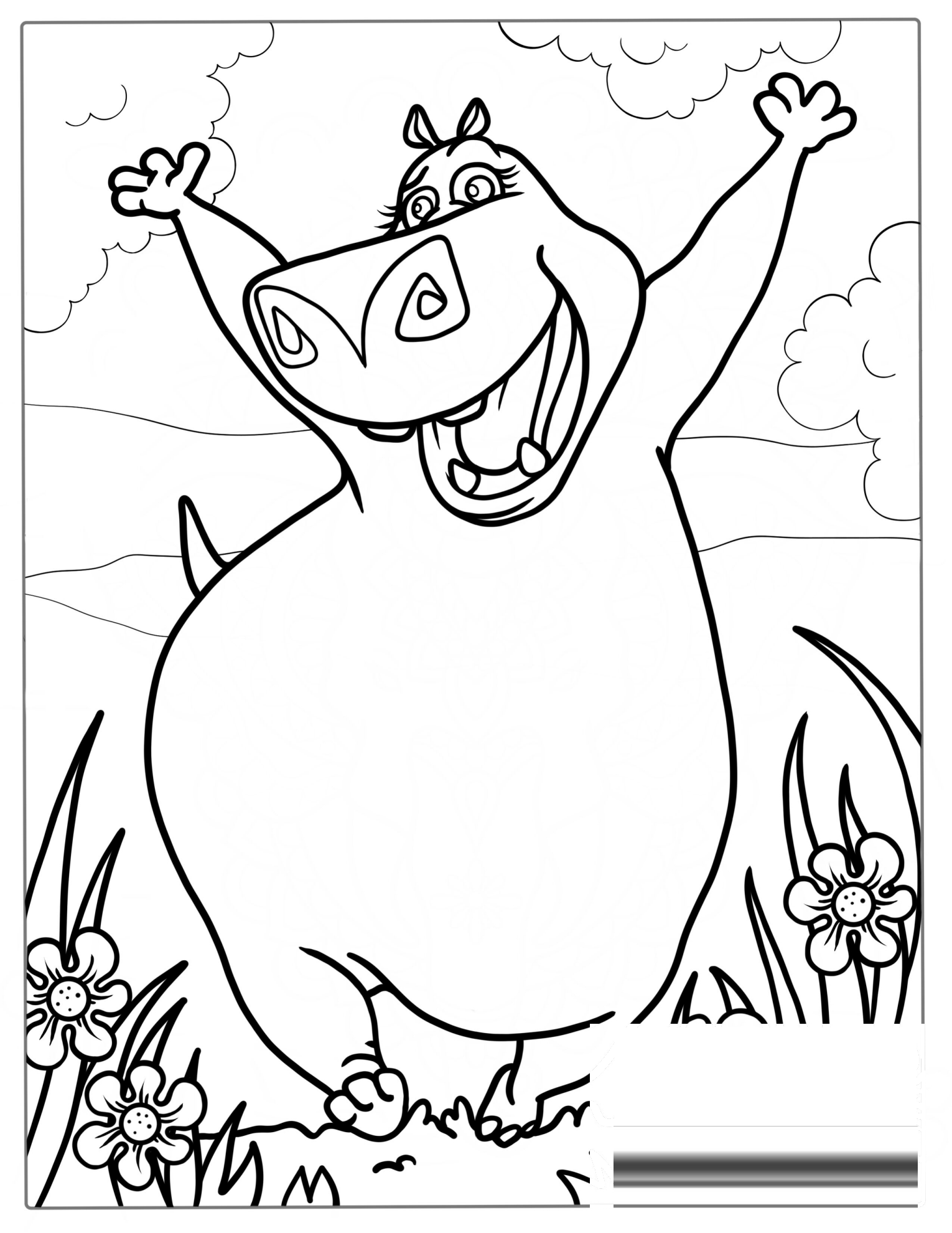 Happy Gloria The Hippo Coloring Sheet