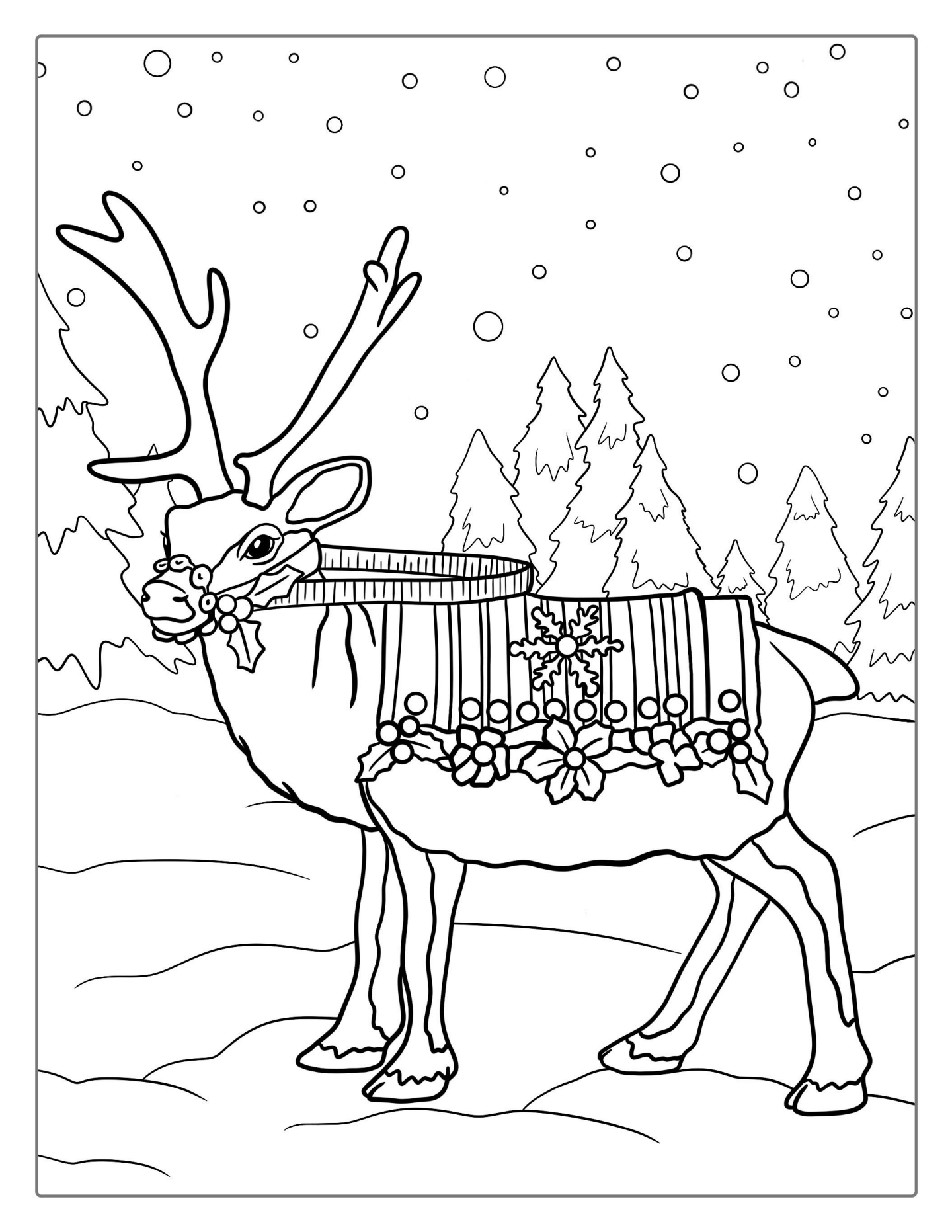 Reindeer Wearing Christmas Coat To Color