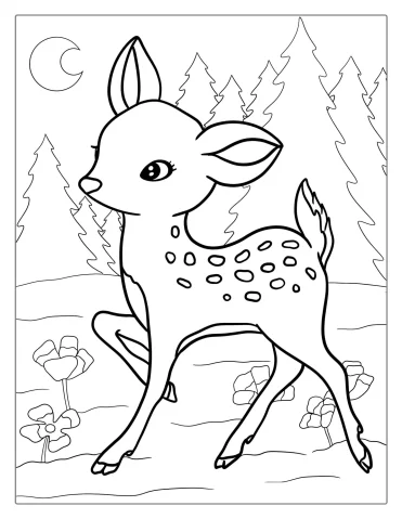 Easy Coloring Page Of a Deer Fawn