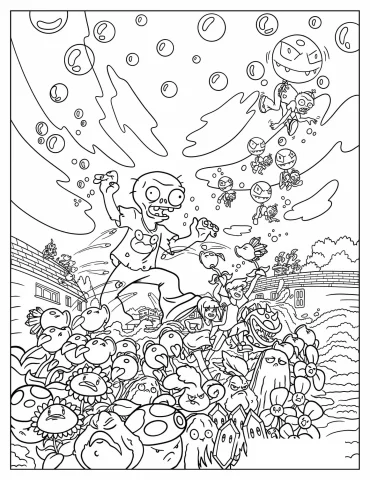 Full Page Of Zombies Battling The Plants