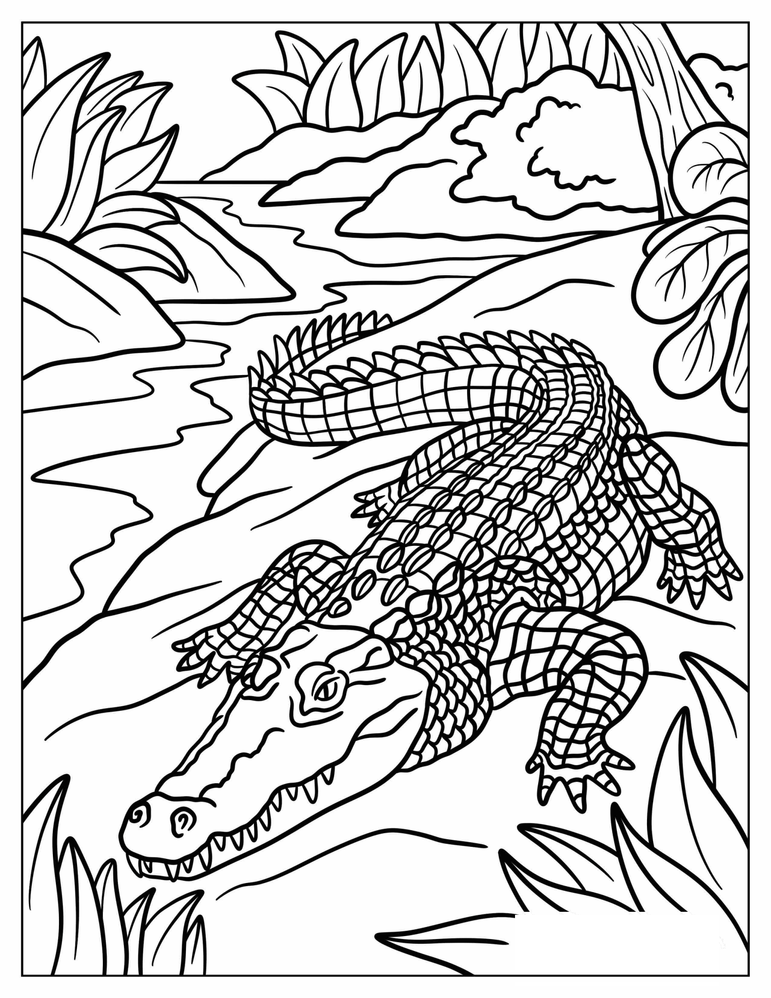Detailed Crocodile Crawling Through Mud Coloring Sheet