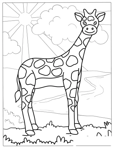 Giraffe In The Safari To Color For Kids