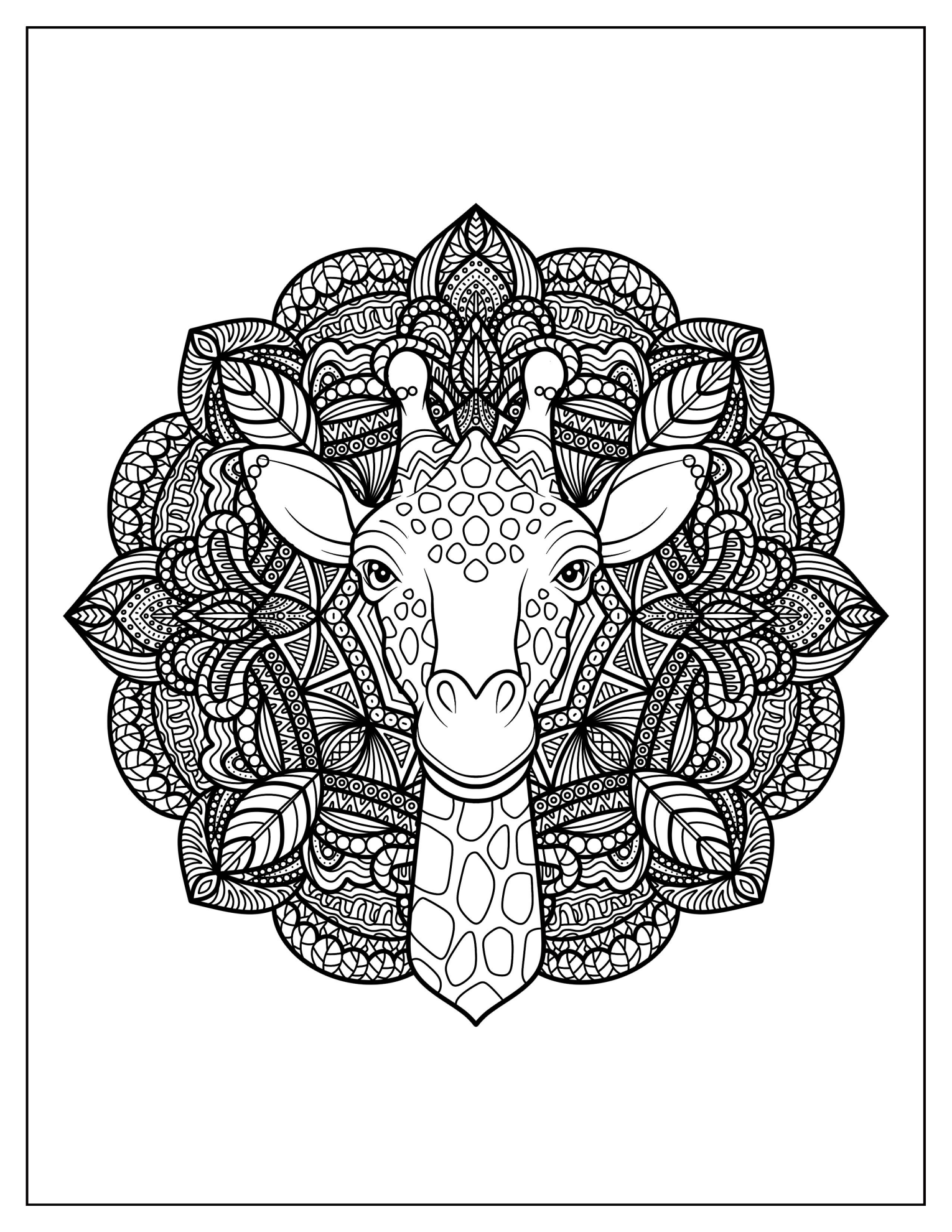 Giraffe Head In The Middle Of An Intricate Floral Mandala