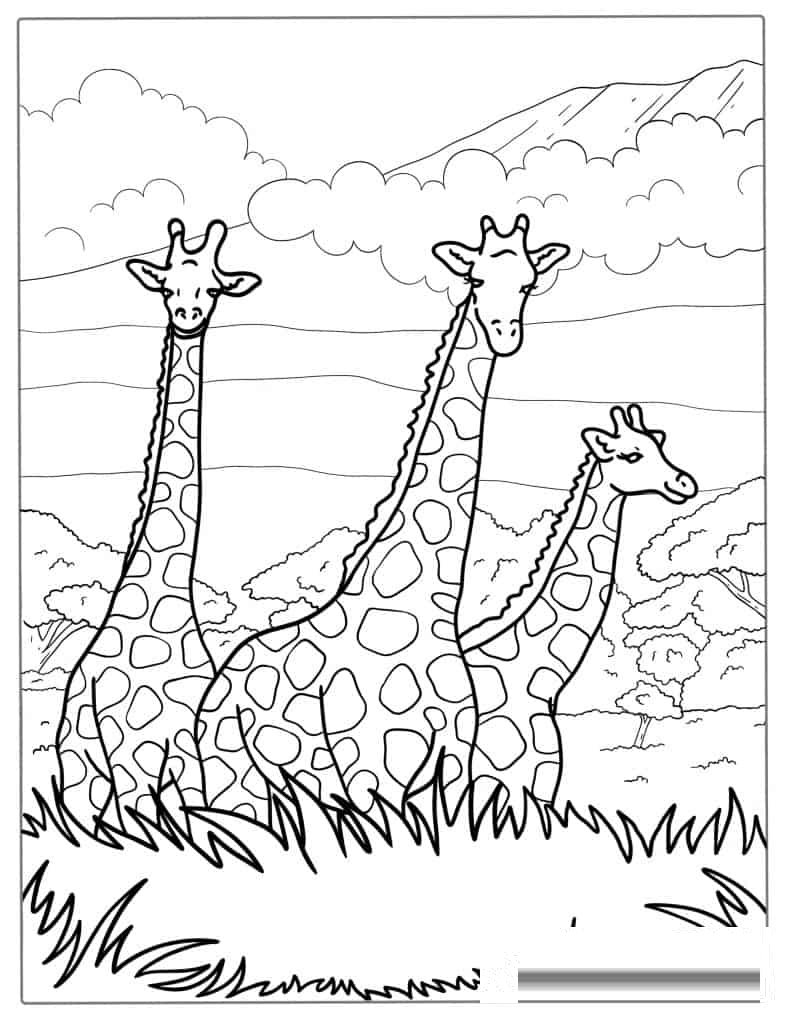 A Tower Of Giraffes In The Wild To Color