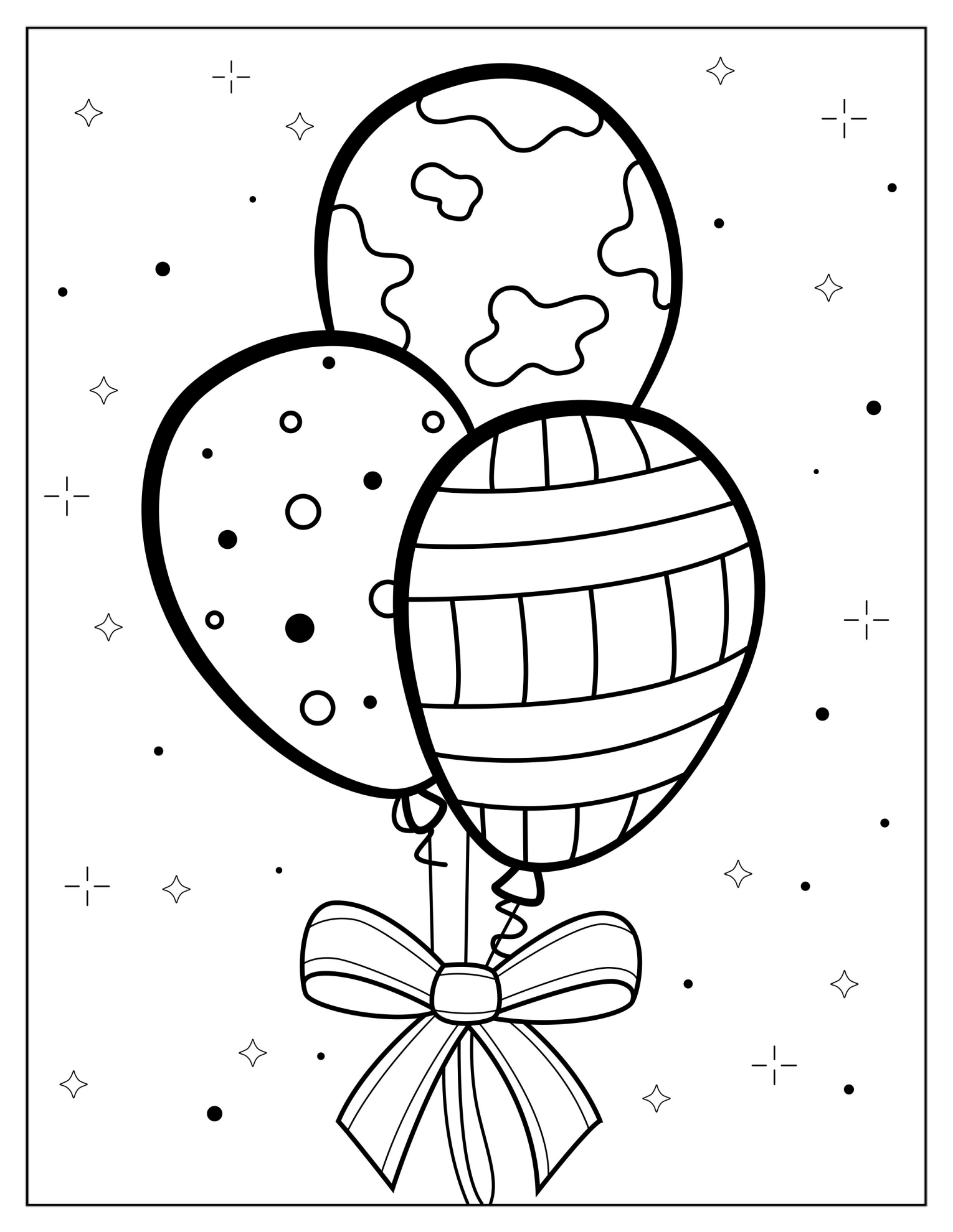 Three Balloons With a Ribbon To Color