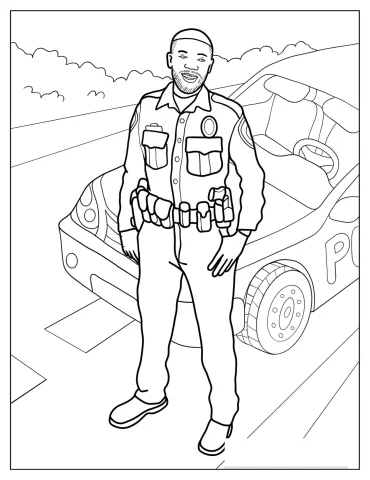 Black Police Officer Coloring Page