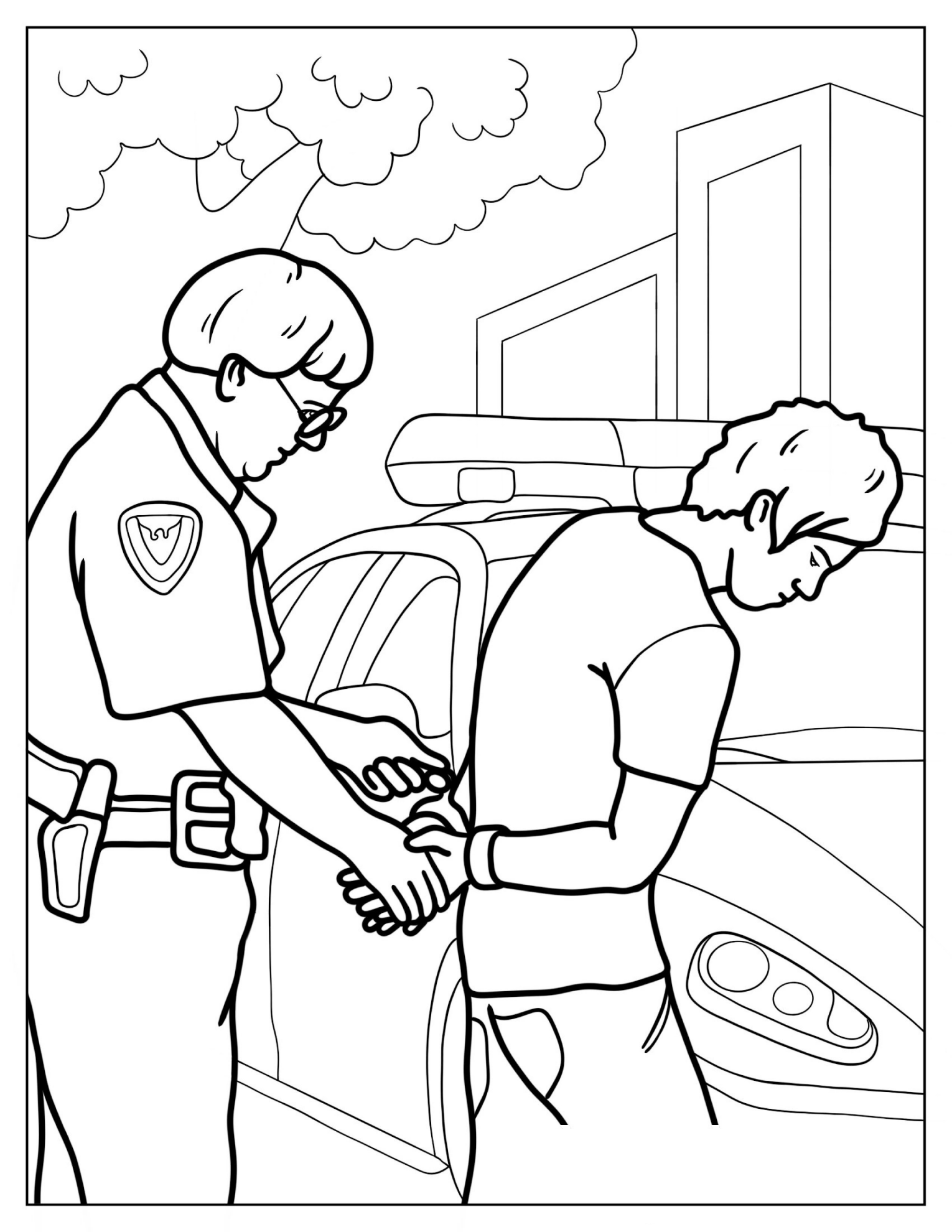 Criminal Being Arrested By Police Man To Color
