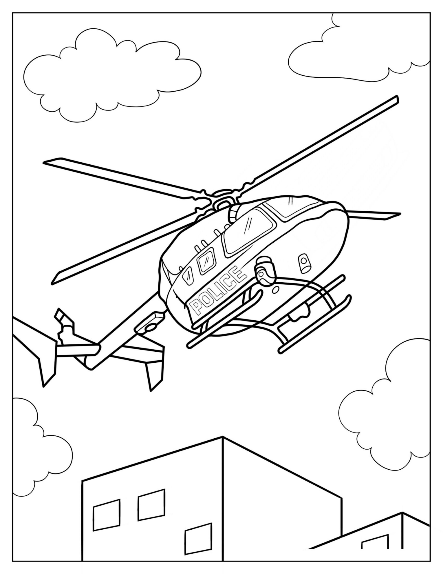 Police Helicopter Coloring Page For Kids