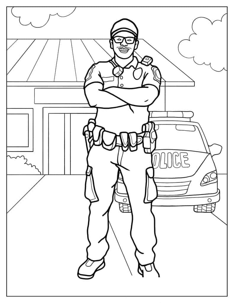Police Officer In Front Of Police Station To Color