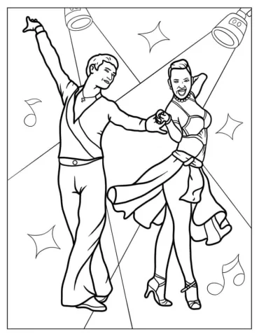 Couple Dancing Cha Cha Coloring In