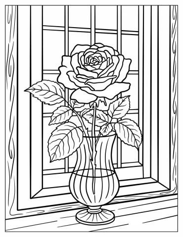 Elegant Flower Vase with a Single Rose Coloring Sheet