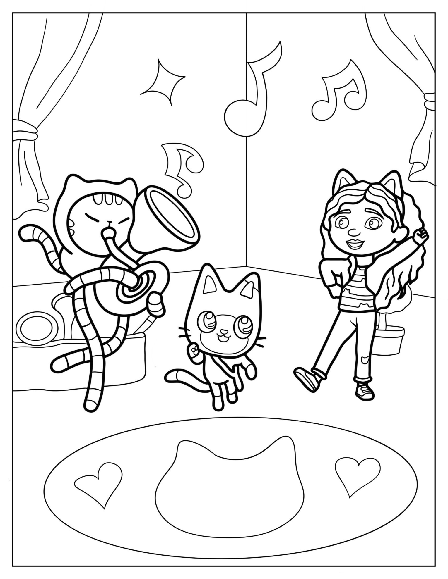 Gabby Dancing With Pandy And DJ Catnip Coloring Page