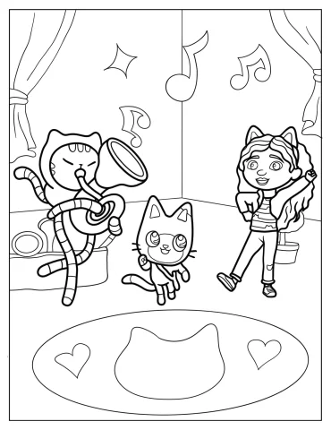 Gabby Dancing With Pandy And DJ Catnip Coloring Page