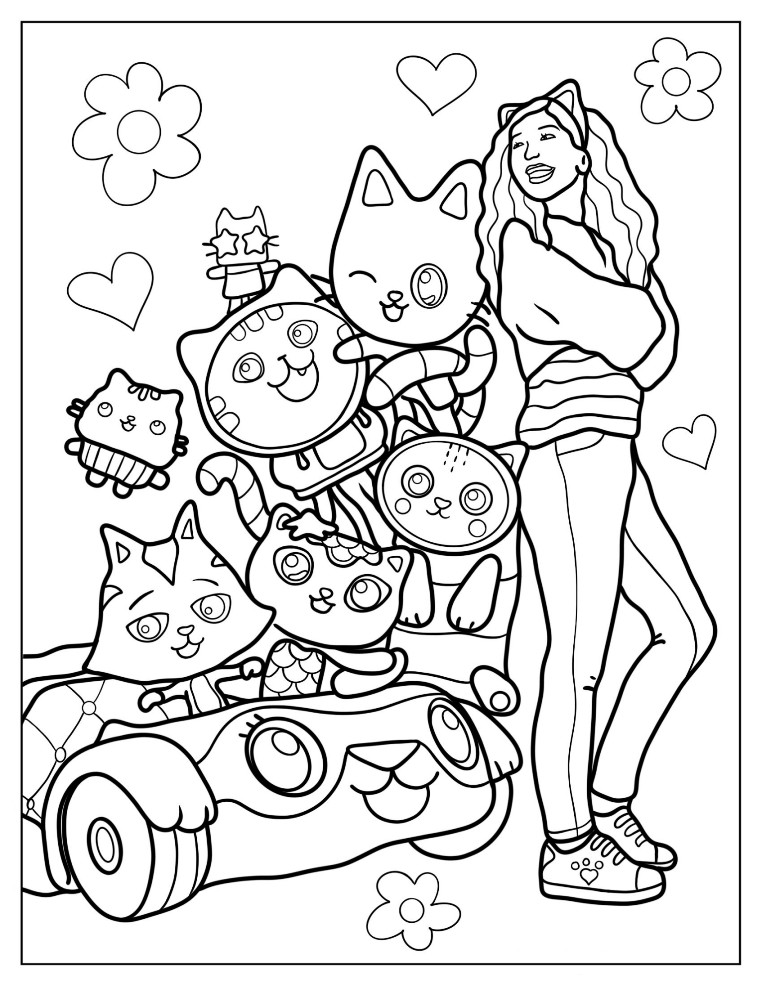 Coloring Sheet Of Realistic Gabby With Dollhouse Friends