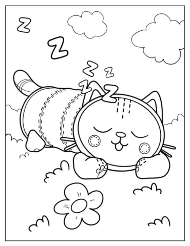 Pillow Cat Sleeping Coloring Page