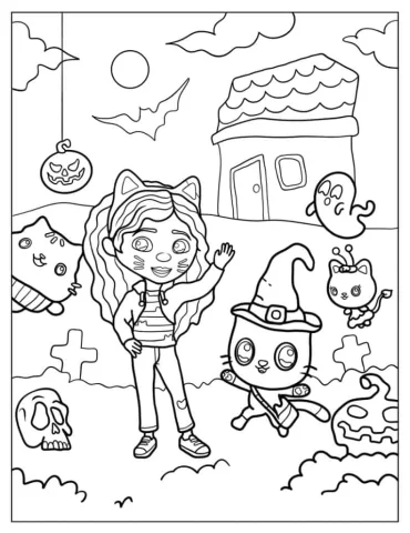 Halloween-Themed Gabby_s Dollhouse Coloring Sheet