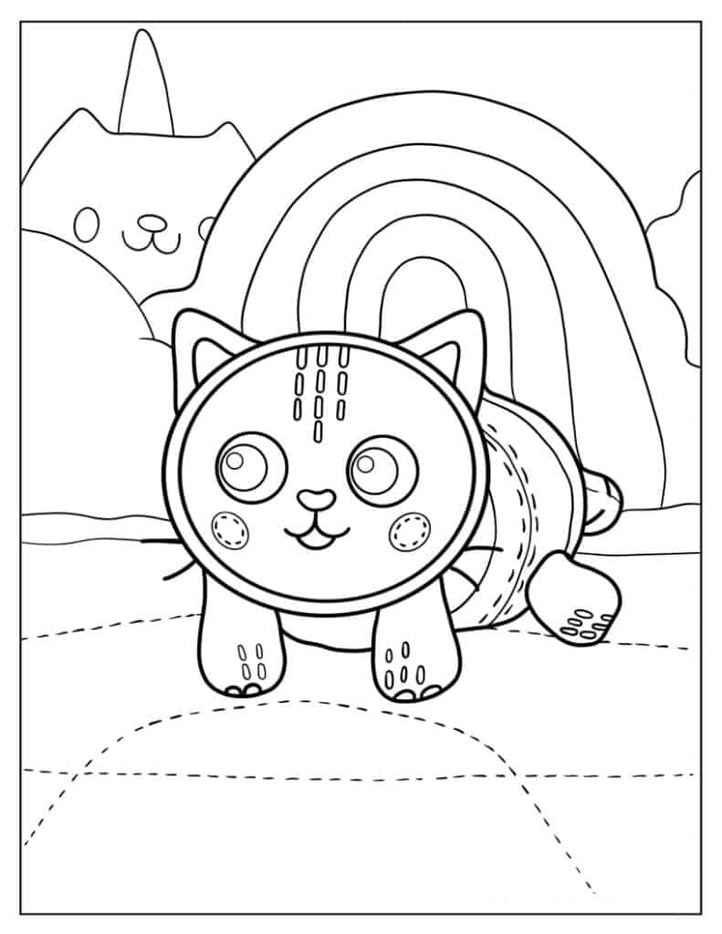 Cute Pillow Cat Outline For Kids