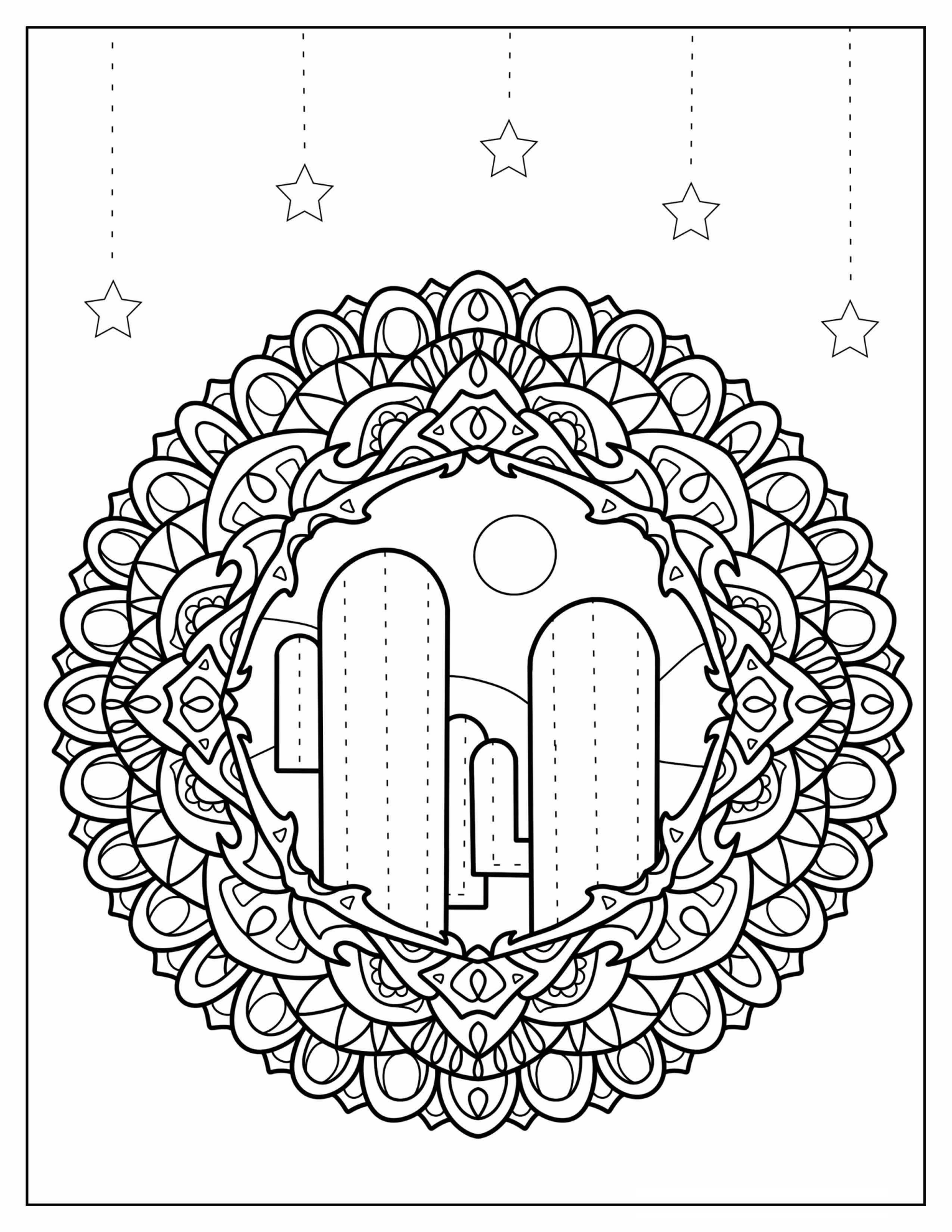 Simple Cactus Mandala Coloring Page For Adults