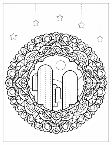 Simple Cactus Mandala Coloring Page For Adults