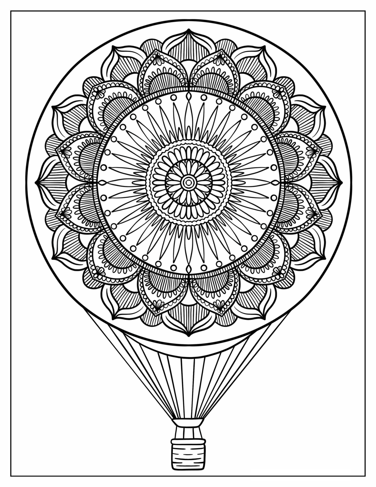 Zen Hot Air Balloon Mandala Coloring Sheet For Adults