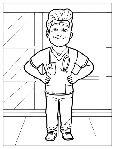 Happy Male Nurse Coloring Page