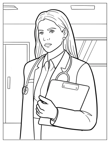 Female Doctor Holding A Chart Coloring Page