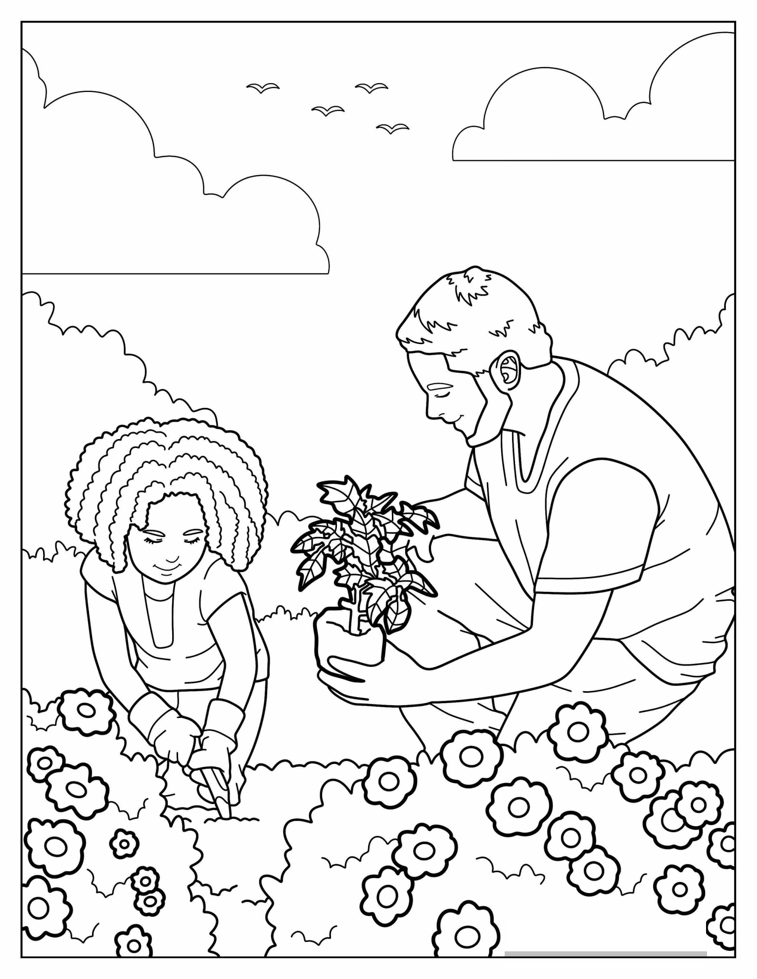 Father And Daughter Gardening Together