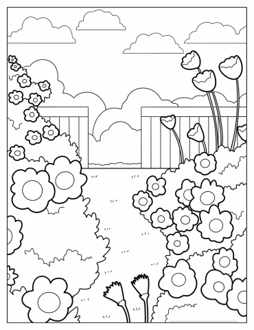 Easy Coloring Page Of Flower Garden