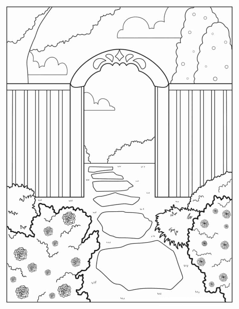 Simple Garden Entrance Coloring In