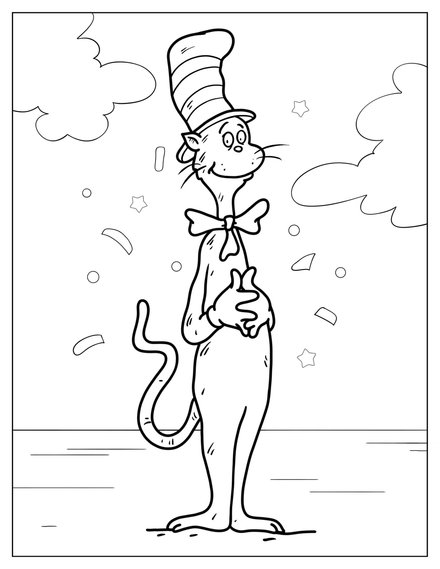 Simple Outline Of Cat In The Hat To Color