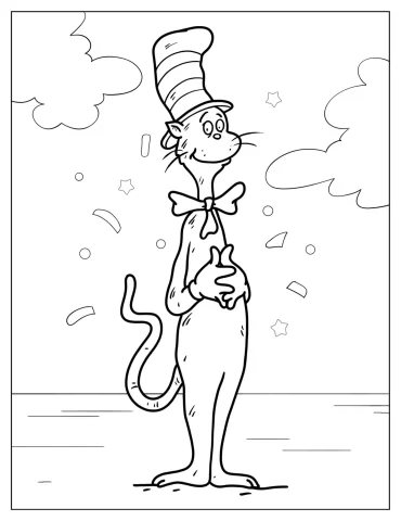Simple Outline Of Cat In The Hat To Color