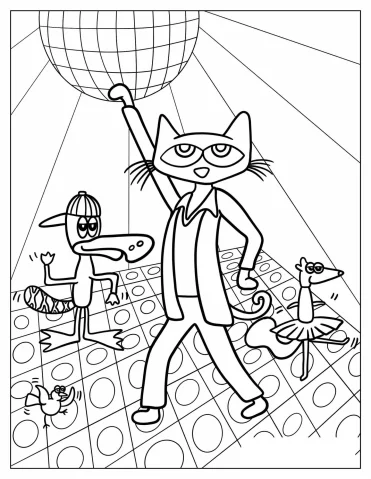 Pete The Cat At a Disco To Color