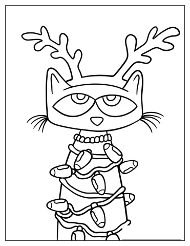 Pete The Cat Wrapped In Christmas Lights and Antlers