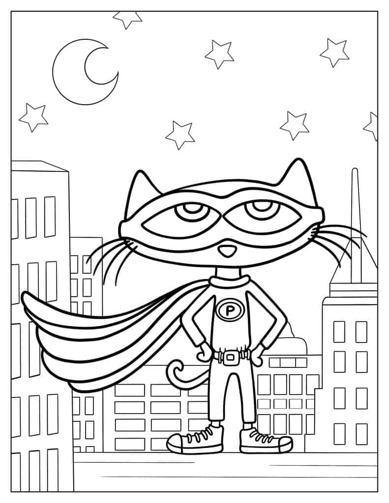 Superhero Pete The Cat Coloring Sheet For Kids