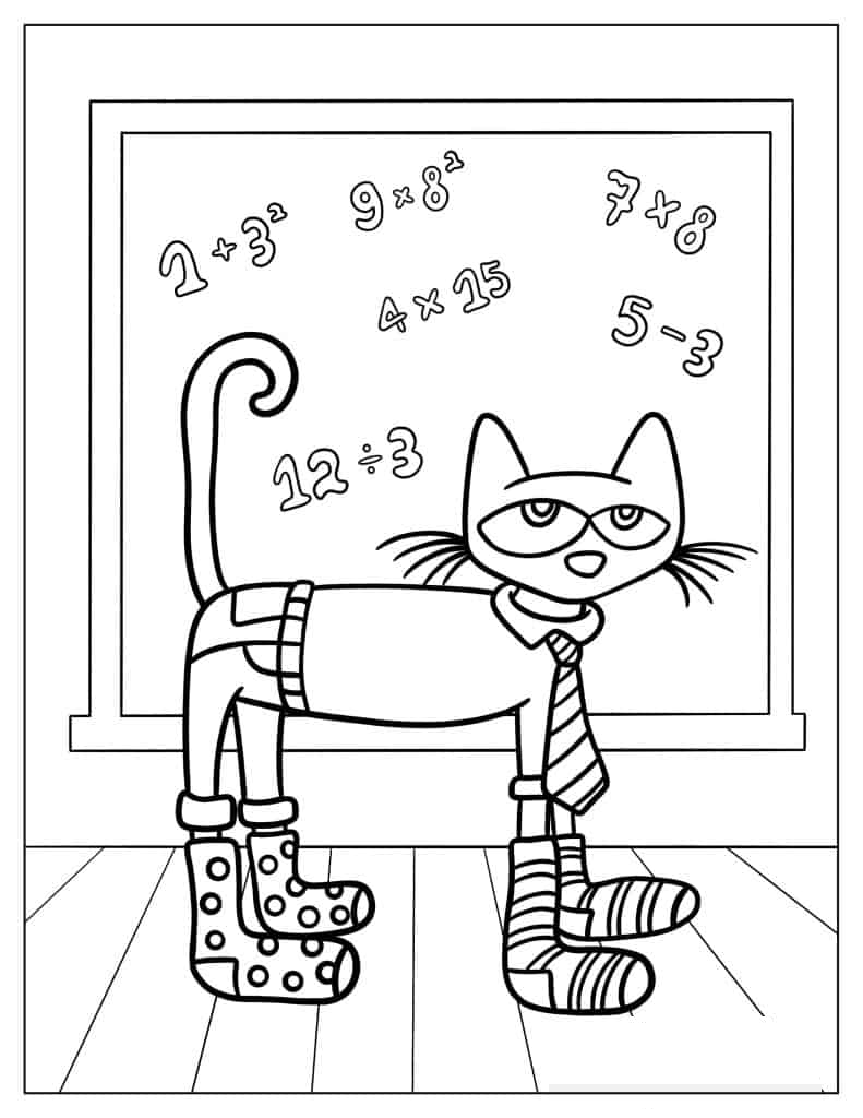Pete The Cat At School Coloring Page