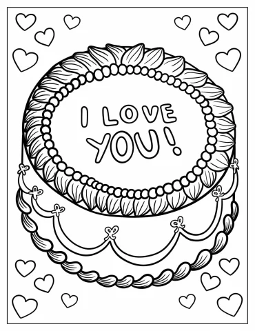 I Love You Cake Coloring Page