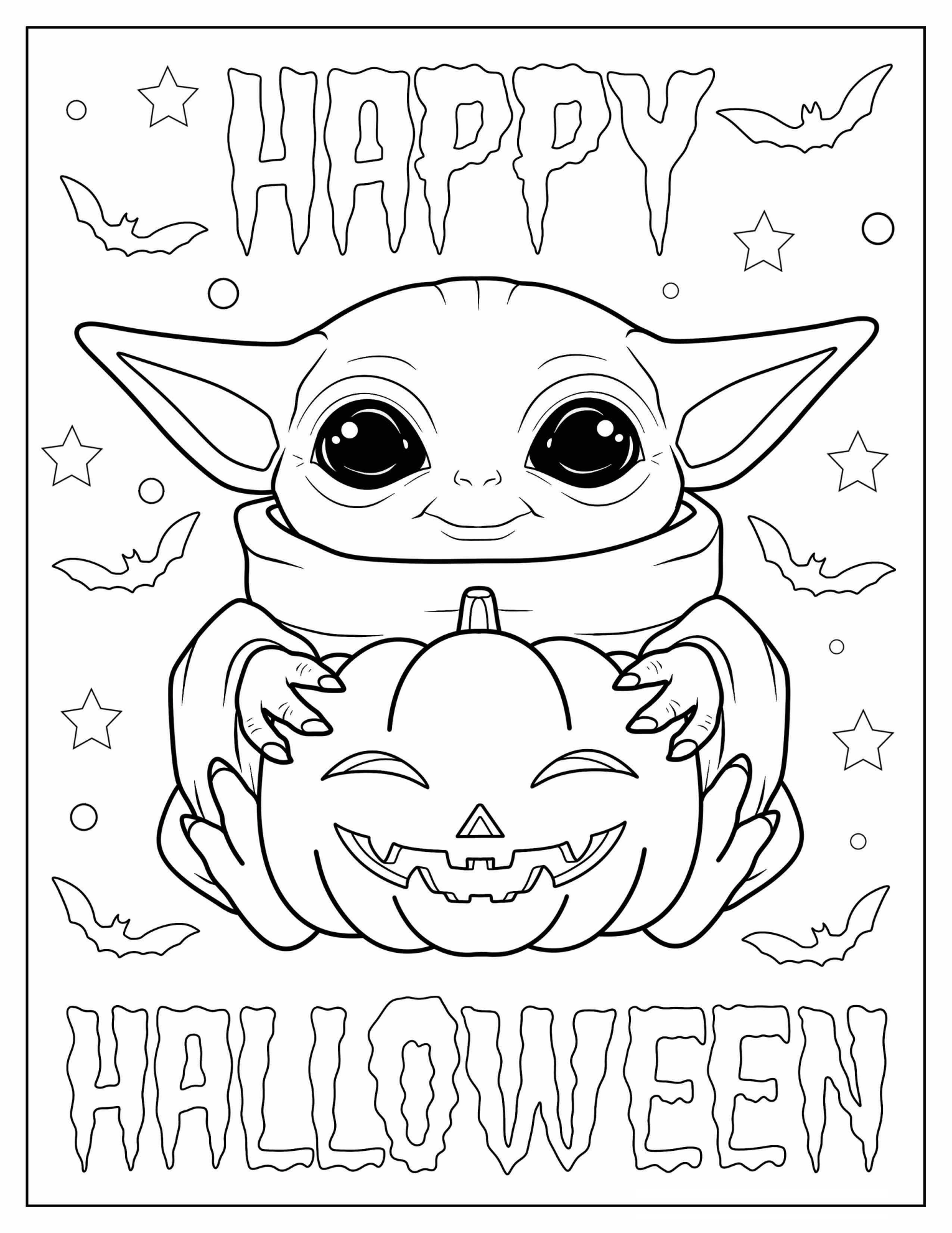 Happy Halloween Baby Yoda To Color