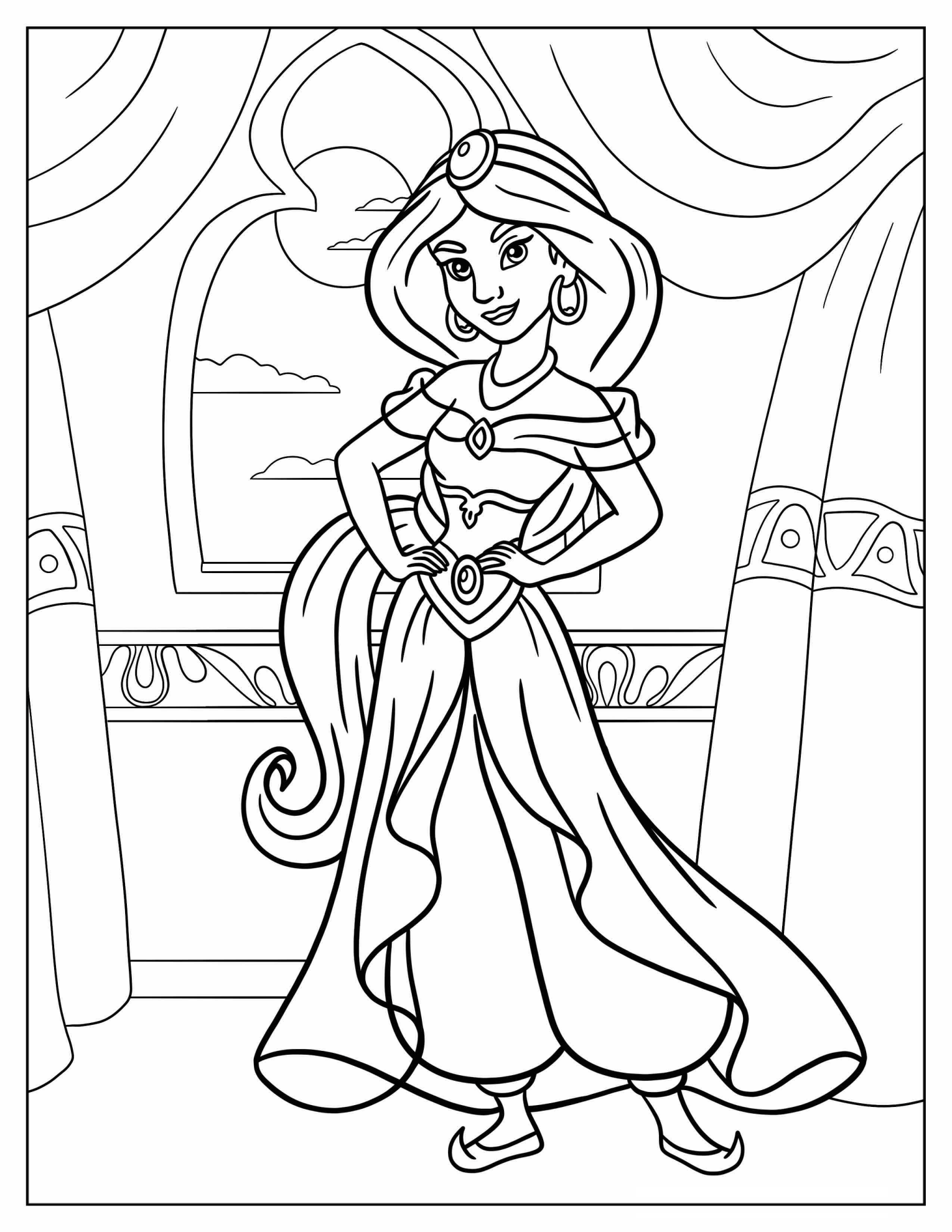 Princess Jasmine Coloring Page For Kids