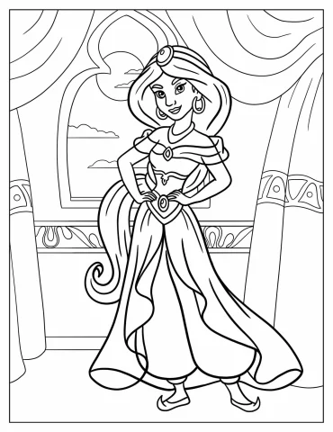 Princess Jasmine Coloring Page For Kids