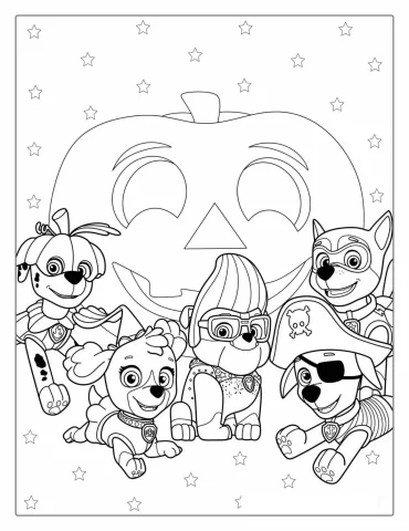Paw Patrol In Halloween Costumes Coloring Sheet