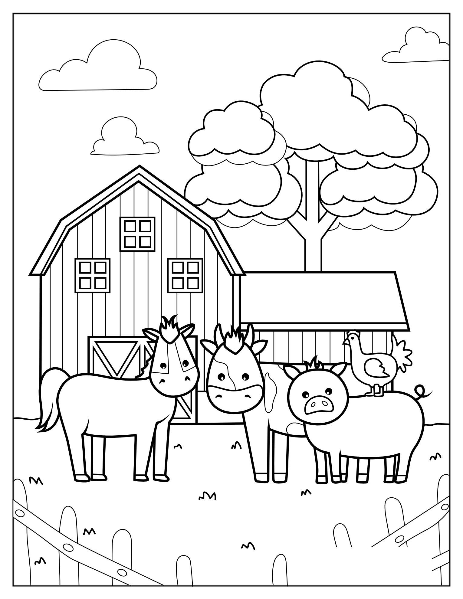 Farm With Horses And Cows To Color
