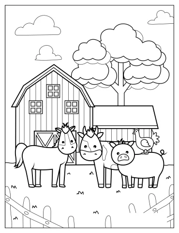 Farm With Horses And Cows To Color