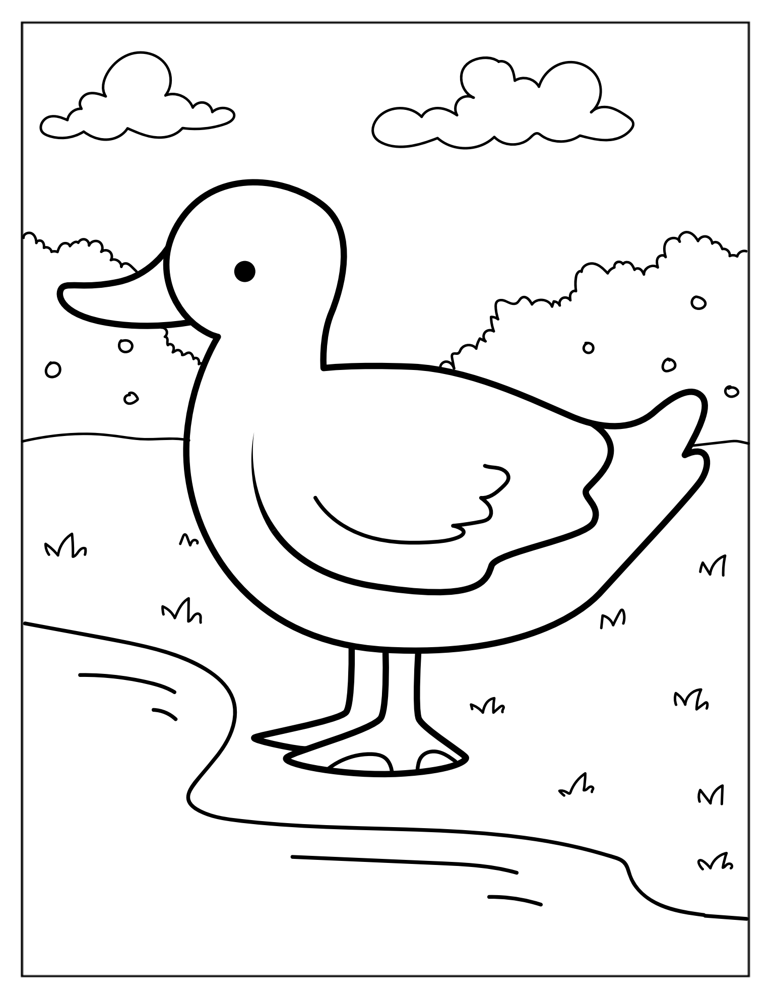 Duck Going To Pond On Farm To Color
