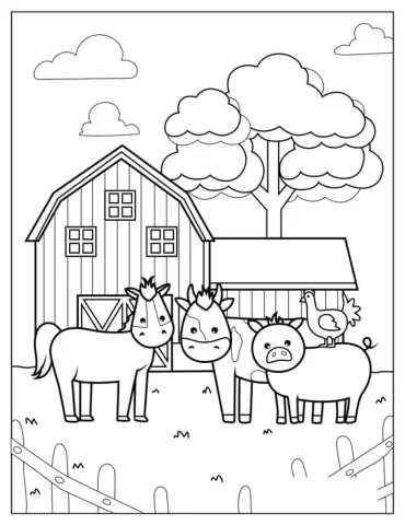 Farm With Horses And Cows To Color