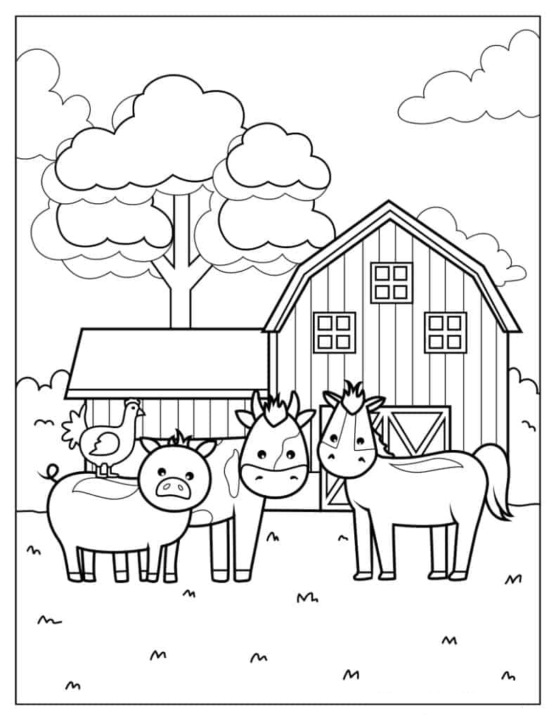 Various Farm Animals To Color For Kids