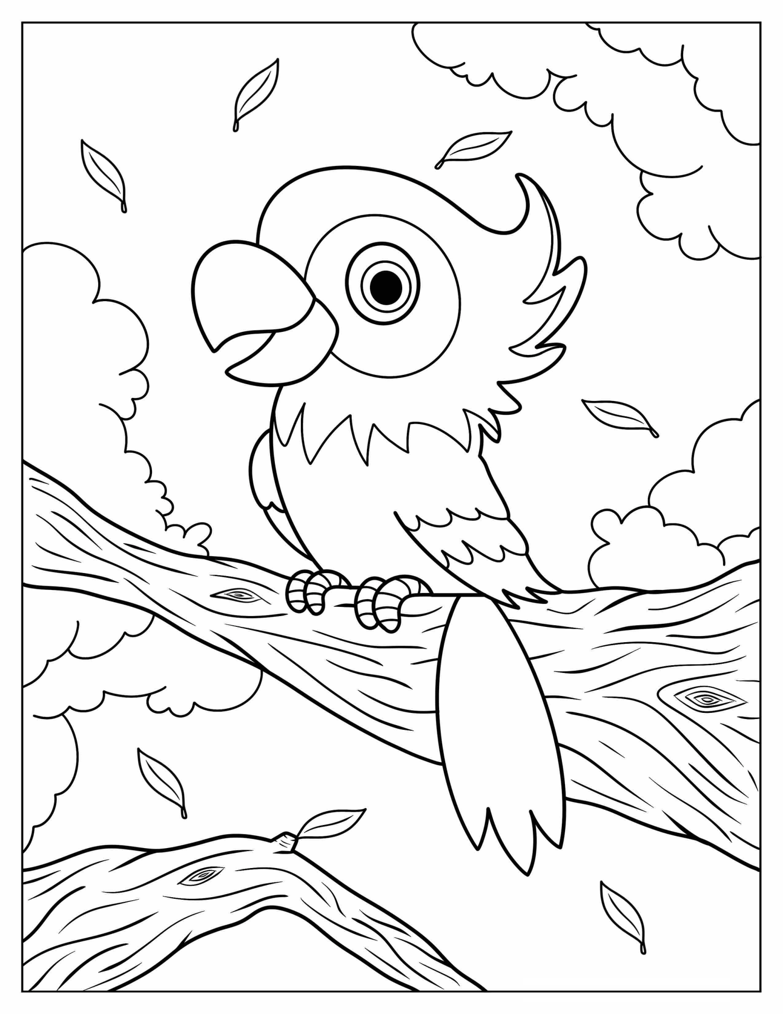 Coloring Sheet Of Cute Parrot For Preschoolers
