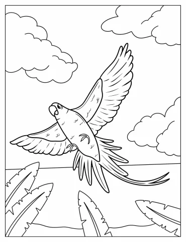 Tropical Parrot Flying In Jungle