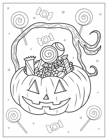 Halloween ack-O-Lantern Full Of Candies Coloring In