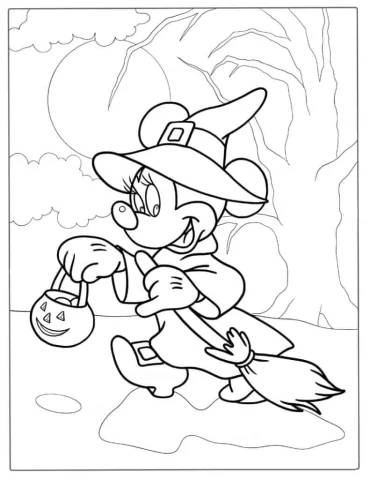 Halloween Coloring Page of Witch Minnie Mouse